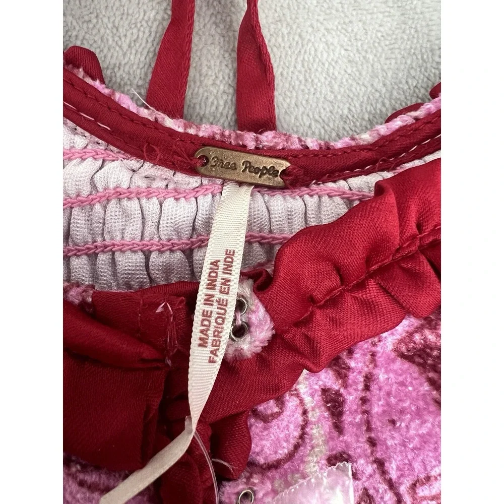 Free People Dare Me Velvet Cropped Blouse Pink Paisley Smocked Cropped Blouse XS